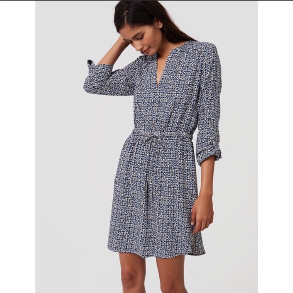 LOFT Mosaic Split Neck Shirtdress